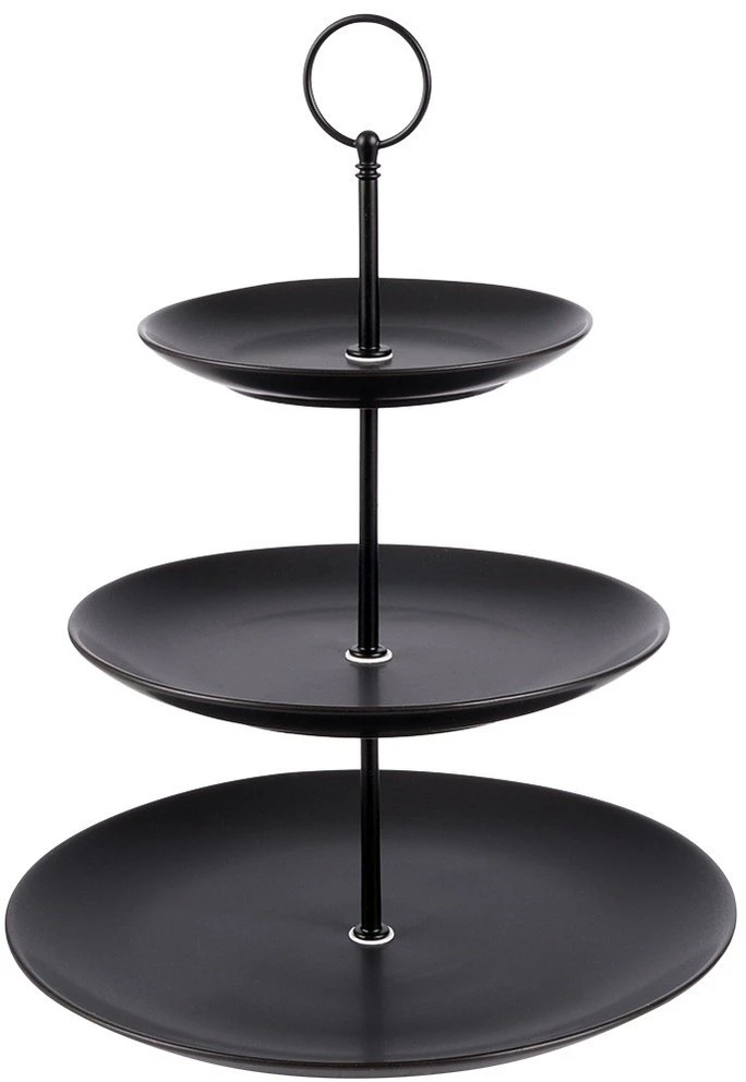 Vilde Trijų aukštų torto stovas 34 cm juodas porcelianas
