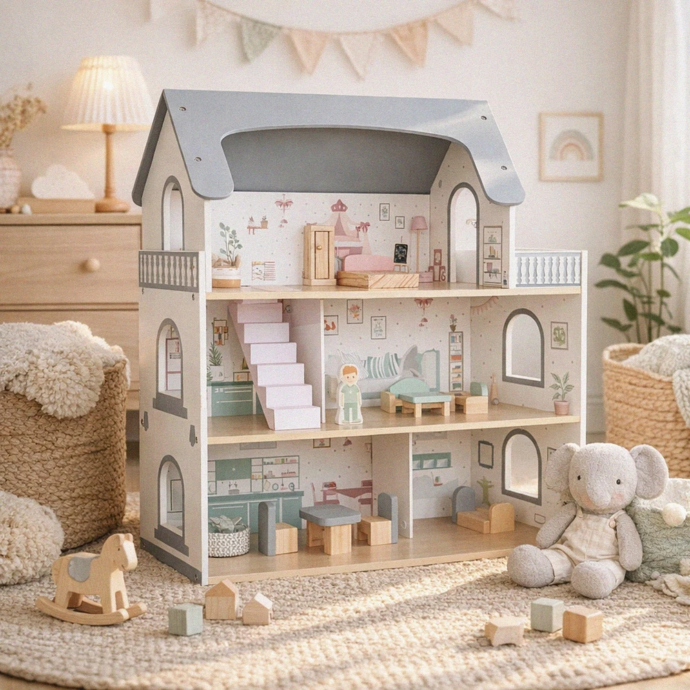 VimToys B70S Drewniany domek lalek taras priedai komplektas XXL