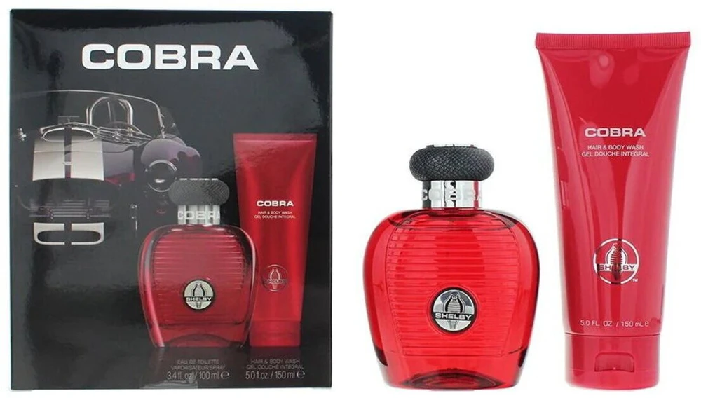 Set Carroll Shelby: Raudona Cobra Dušo želė & Šampūnas 2-In-1, 150 ml + Raudona Cobra Eau De Toilette For Men, 100 ml