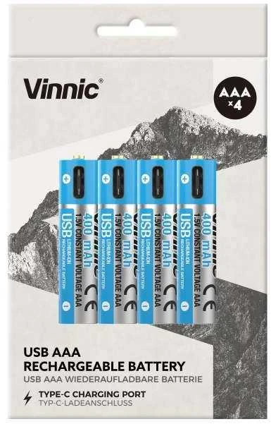 Vinnic Įkraunami akumuliatoriai AAA USB Type-C, 4 vnt.