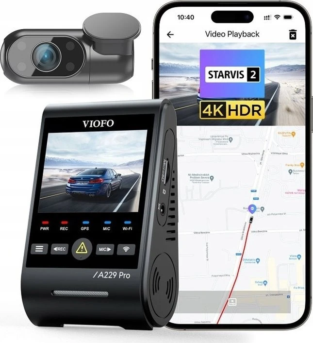 Vaizdo Registratorius - VIOFO A229 Pro 2CH-G GPS 4K Dviejų kamerų Juodas
