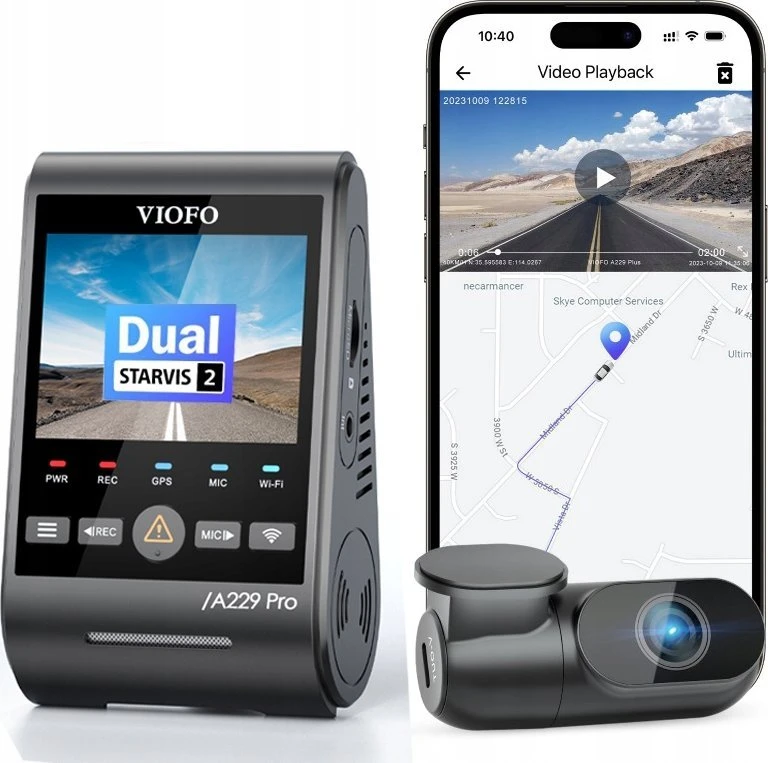 Vaizdo Registratorius - VIOFO A229 Pro 2CH-G GPS 4K Dviejų kamerų Juodas