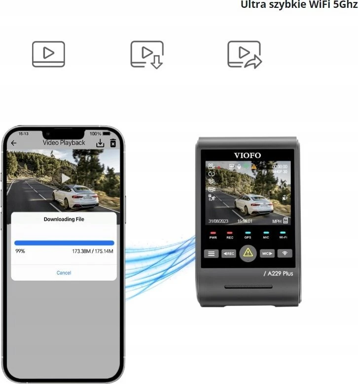 Vaizdo Registratorius - VIOFO A229 Pro 2CH-G GPS 4K Dviejų kamerų Juodas