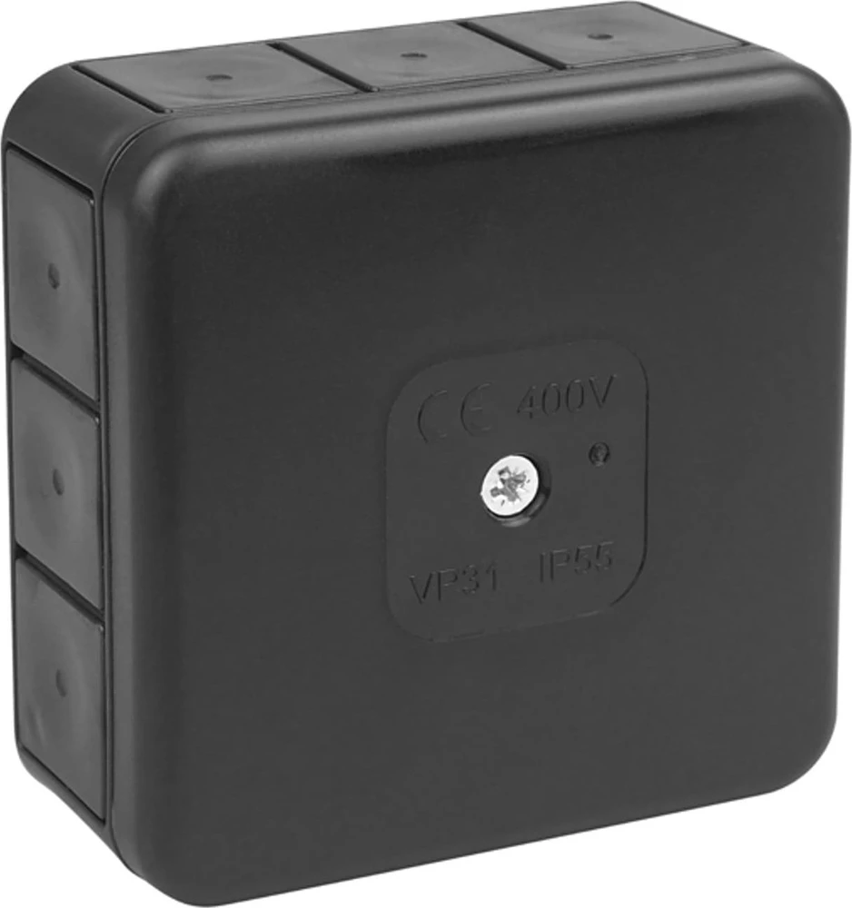 Tuščia ant paviršiaus montuojama dėžutė su 12 įvadų VIPLAST VP-31 Juodas IP55 85x85x37mm 031-05