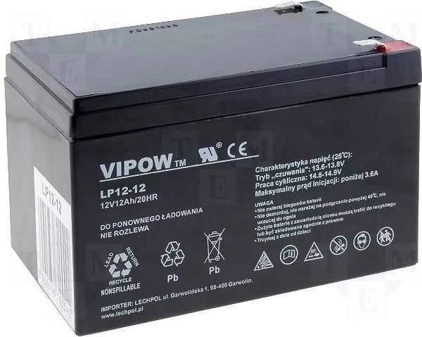 Švino akumuliatorius VIPOW 12V 12Ah
