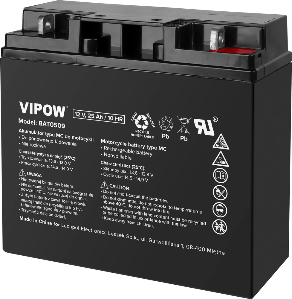 VIPOW MC tipo akumuliatorius motociklams 12V 25Ah