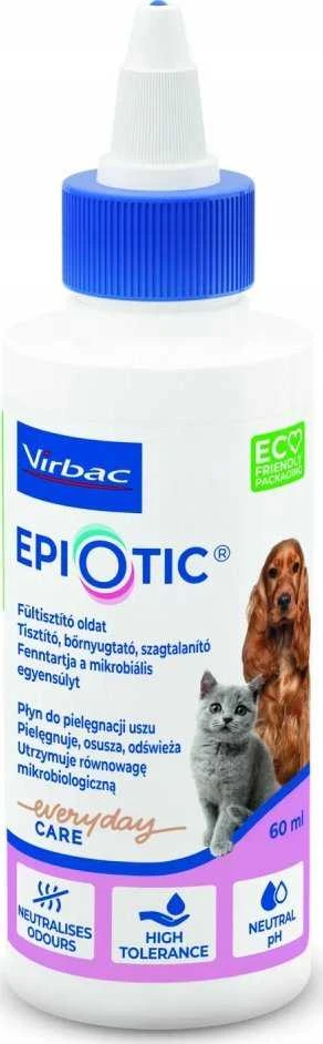 Gyvūnų priežiūra - VIRBAC EpiOtic ausų valiklis (skystas tirpalas šunims ir katėms, 60 ml)