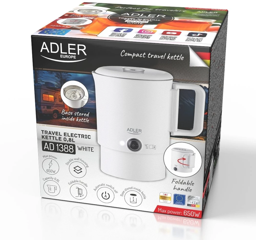 Turist. el. virdulys 0.8 L ADLER AD-1388 baltas