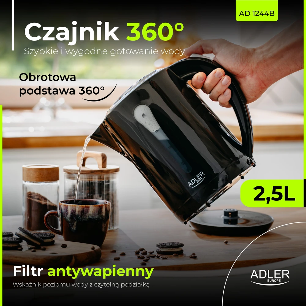 Adler | Virdulys | AD 1244 | Electric | 1850 W | 2.5 L | Plastic | 360° rotational base | Juodas