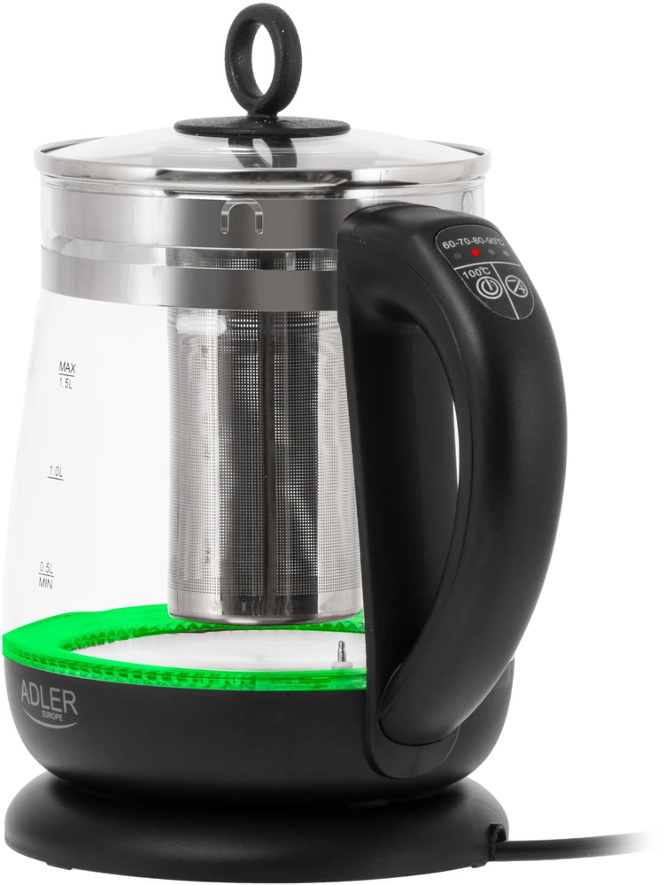 Adler | Virdulys | AD 1299 | Electric | 2200 W | 1.5 L | Glass | 360° rotational base | Juodas
