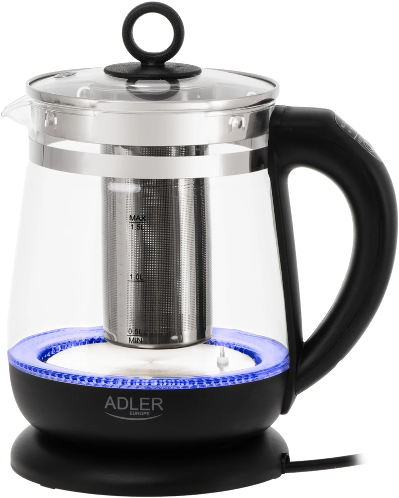 Adler | Virdulys | AD 1299 | Electric | 2200 W | 1.5 L | Glass | 360° rotational base | Juodas