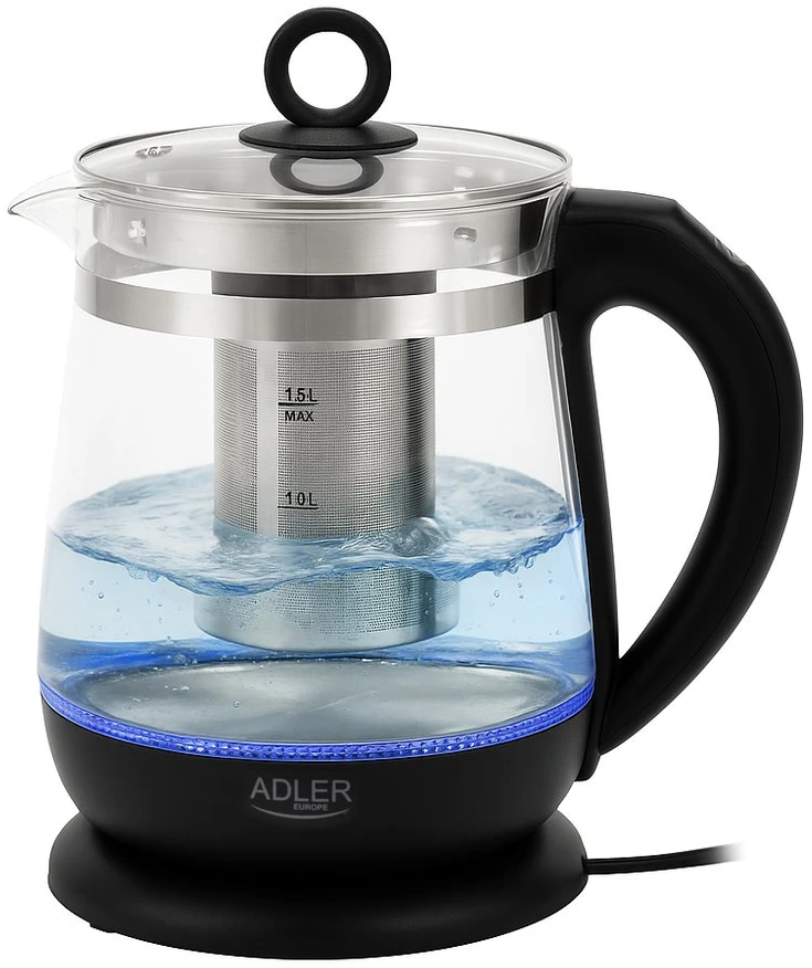Adler | Virdulys | AD 1299 | Electric | 2200 W | 1.5 L | Glass | 360° rotational base | Juodas