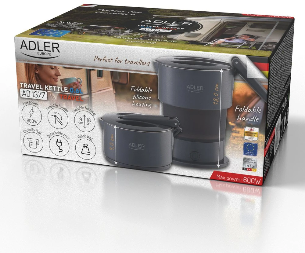 Adler Silicon Travel Virdulys | AD 1377 | Travel Virdulys | 600 W | 0.6 L | Silicon | Pilkas