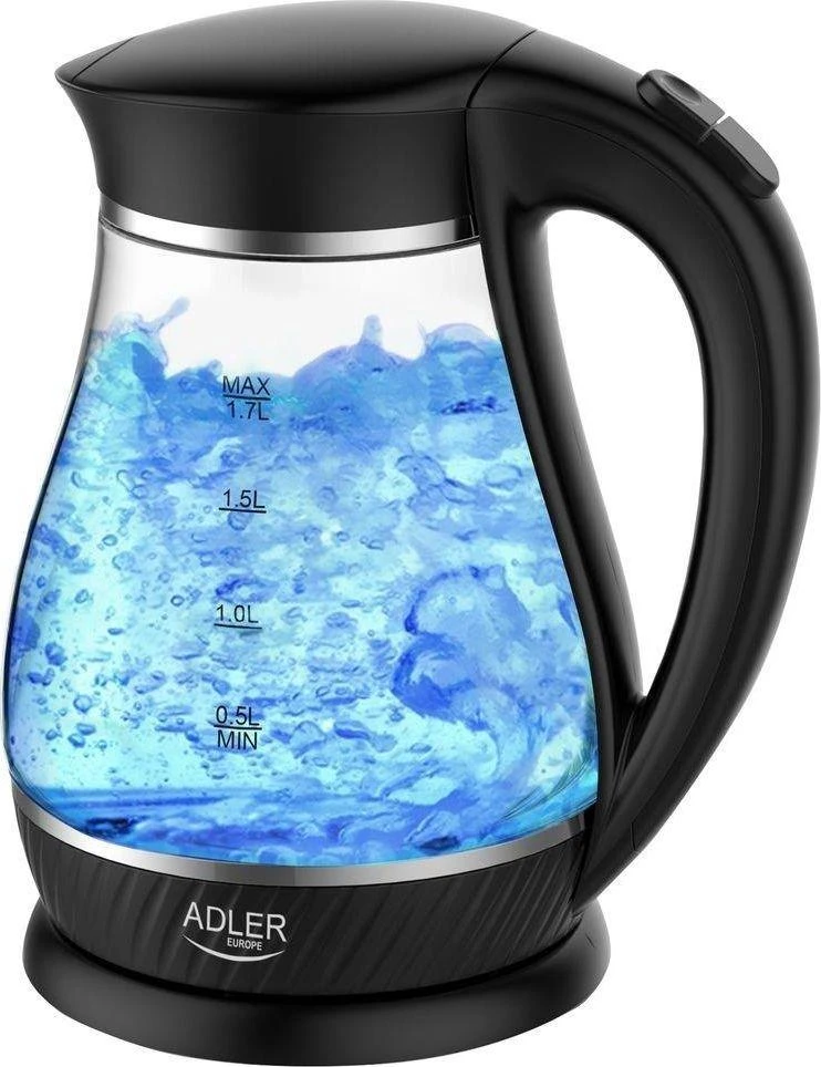 Adler Virdulys AD 1274 Standartinis, Plastikas, stiklas, Juodas/ skaidrus, 2200 W, 360° sukamasis pagrindas, 1,7 L