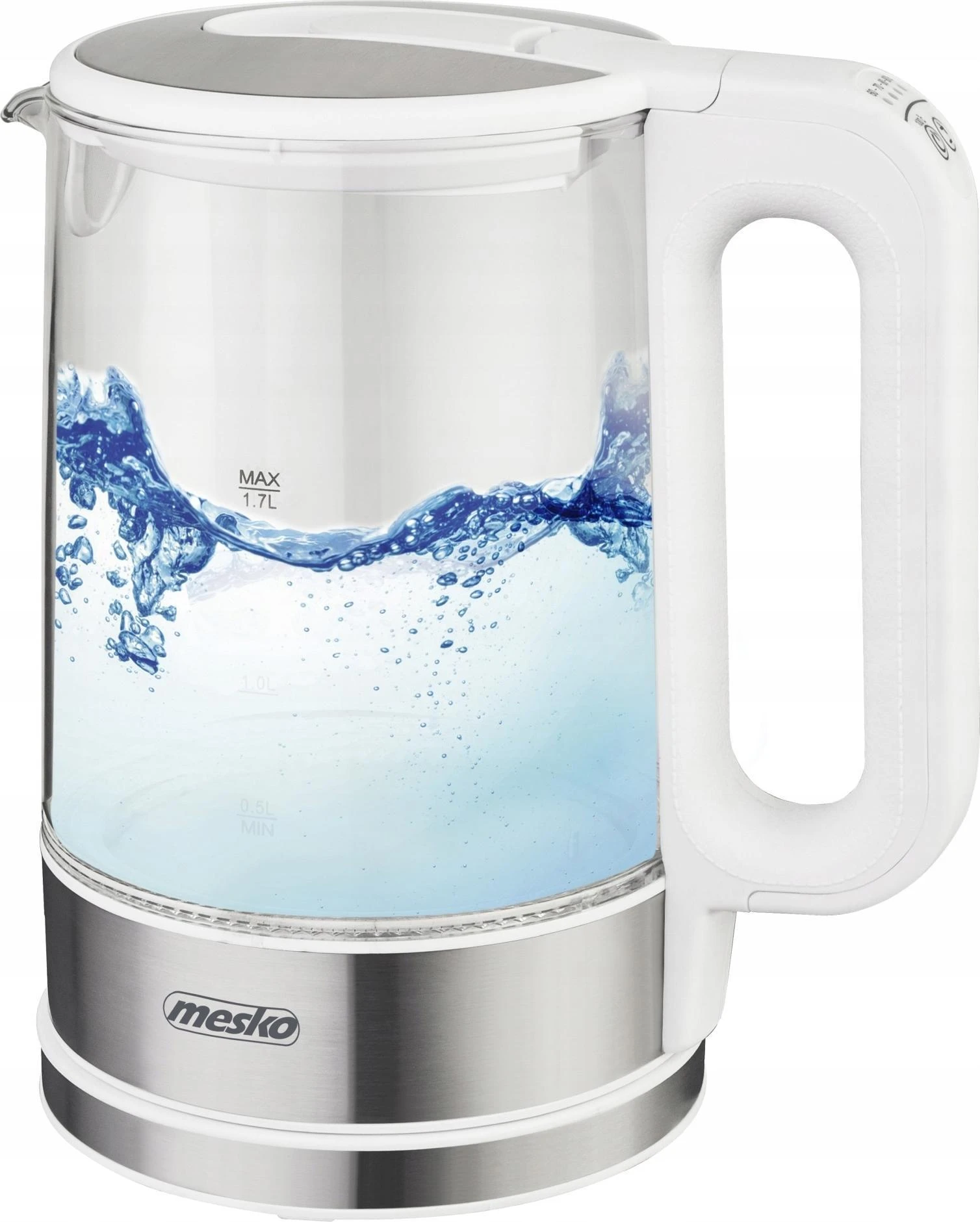 Mesko | Virdulys | MS 1301w | Electric | 1850 W | 1.7 L | Glass | 360° rotational base | Baltas