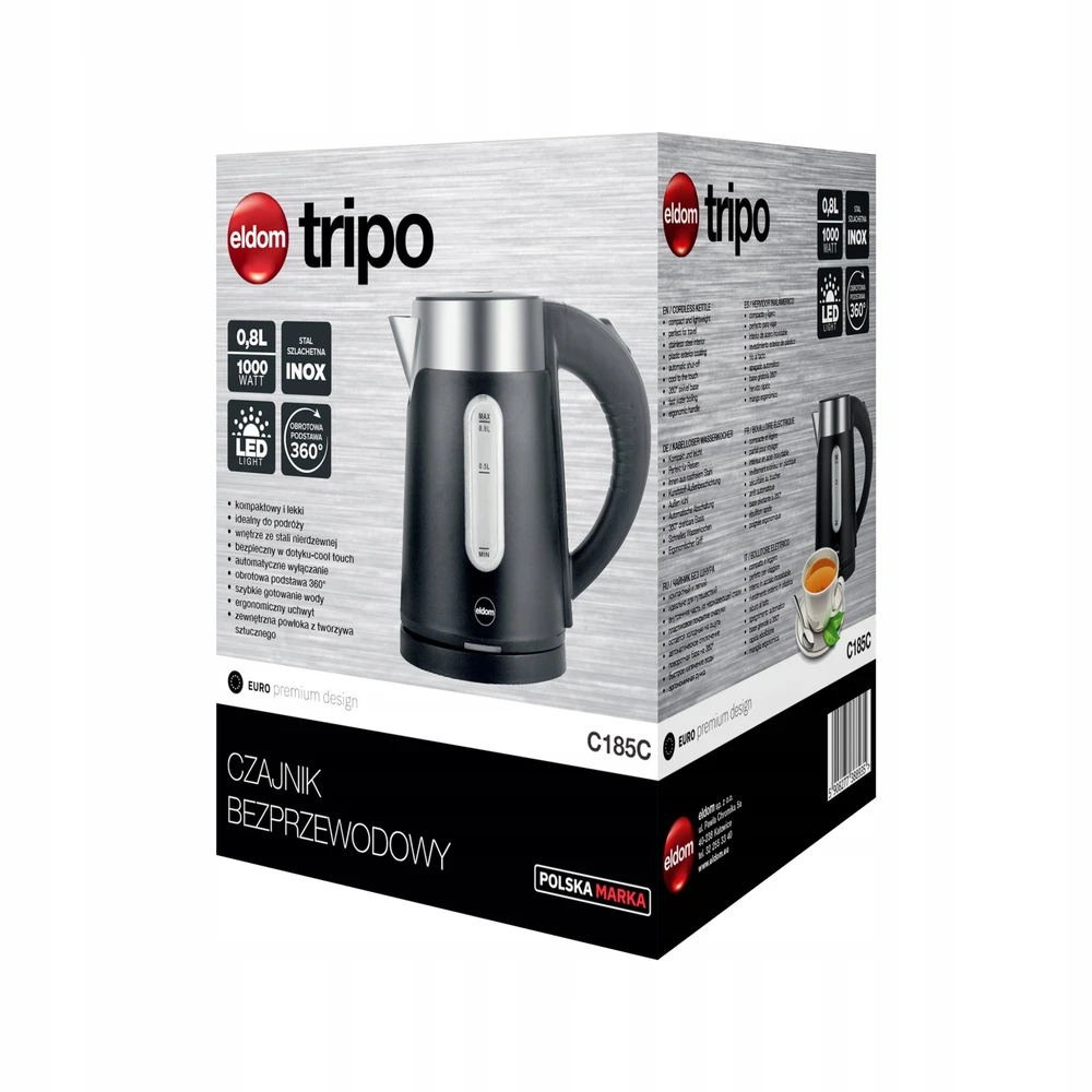 ELDOM C185 C TRIPO CORDLESS KETTLE 0.8 L 1000 W Juoda