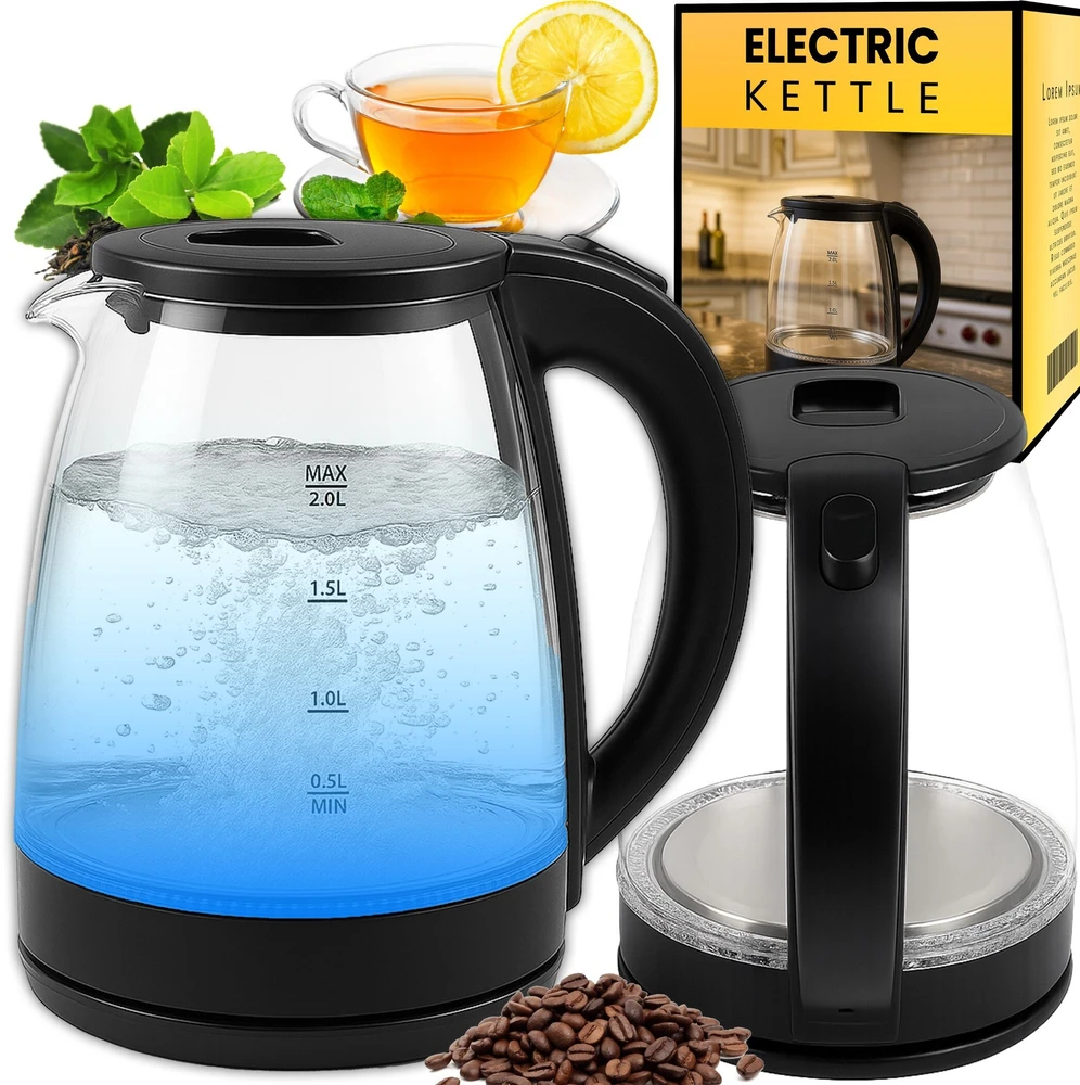 Maestro Virdulys, Elektrinis stiklinis virdulys su LED apšvietimu, 1,7 l, temperatūros reguliavimas, 2200 W - or1296
