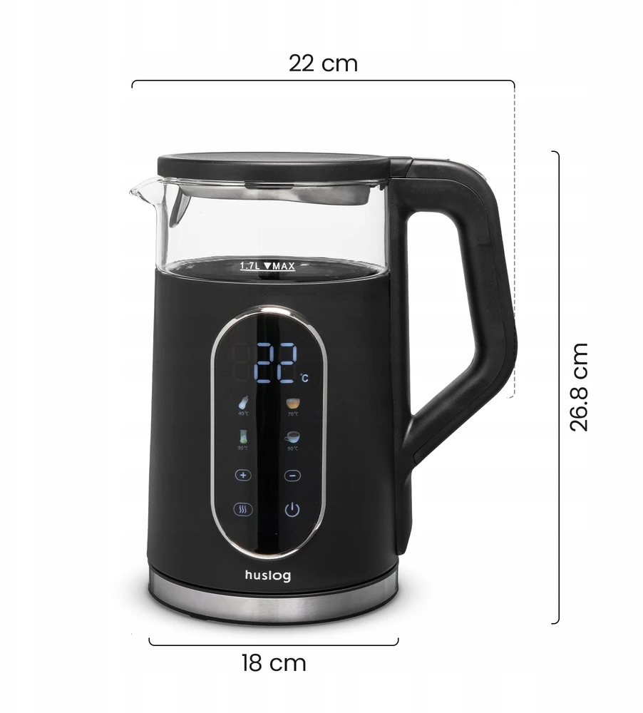 Maestro mPTech Sp. su o.o. Huslog glass virdulys wit touch panel juodas 1,7L 2200W