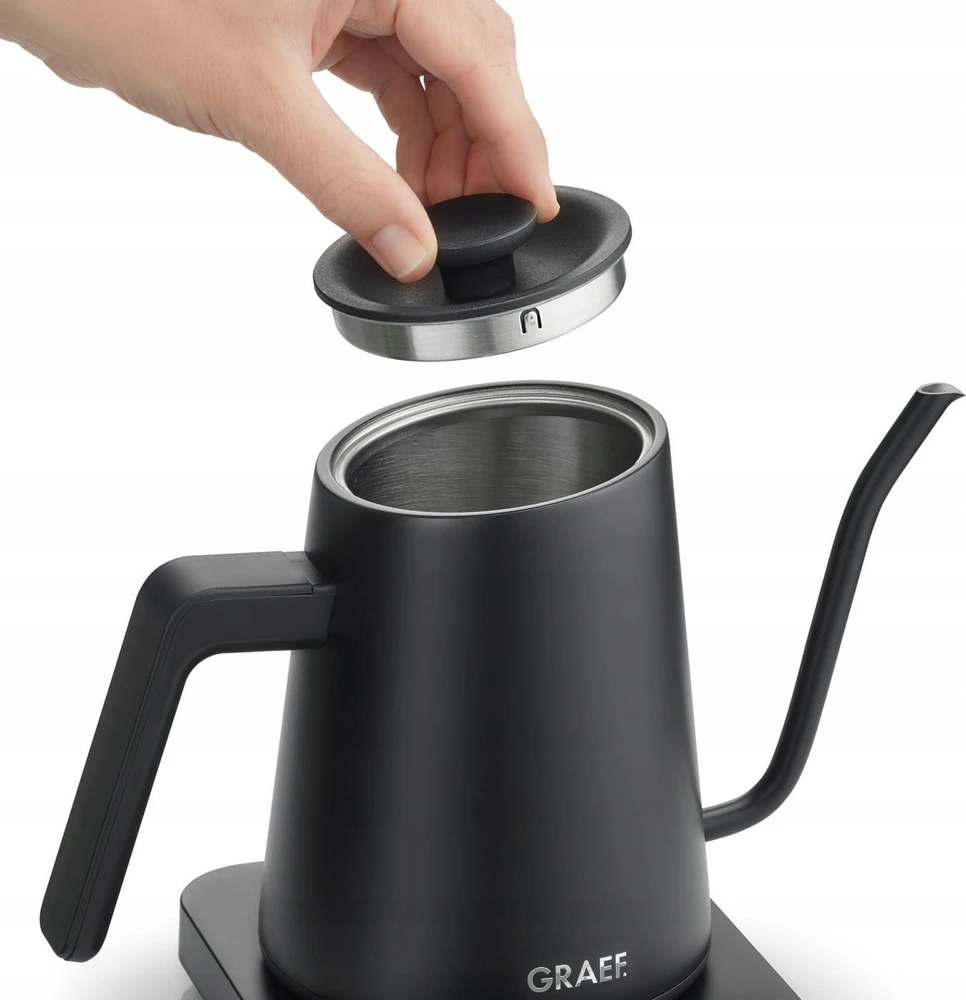 Virdulys Graef GK502, 0,9 l, 1200 W, juoda, nerūdijantis plienas, reguliuojamas termostatas, apsauga nuo perkaitimo