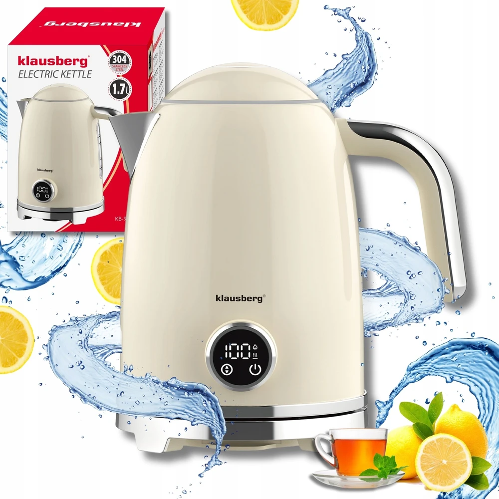 Klausberg Virdulys, Elektrinis virdulys su retro termometru, LED skydeliu, smėlio spalvos, 1,7 l