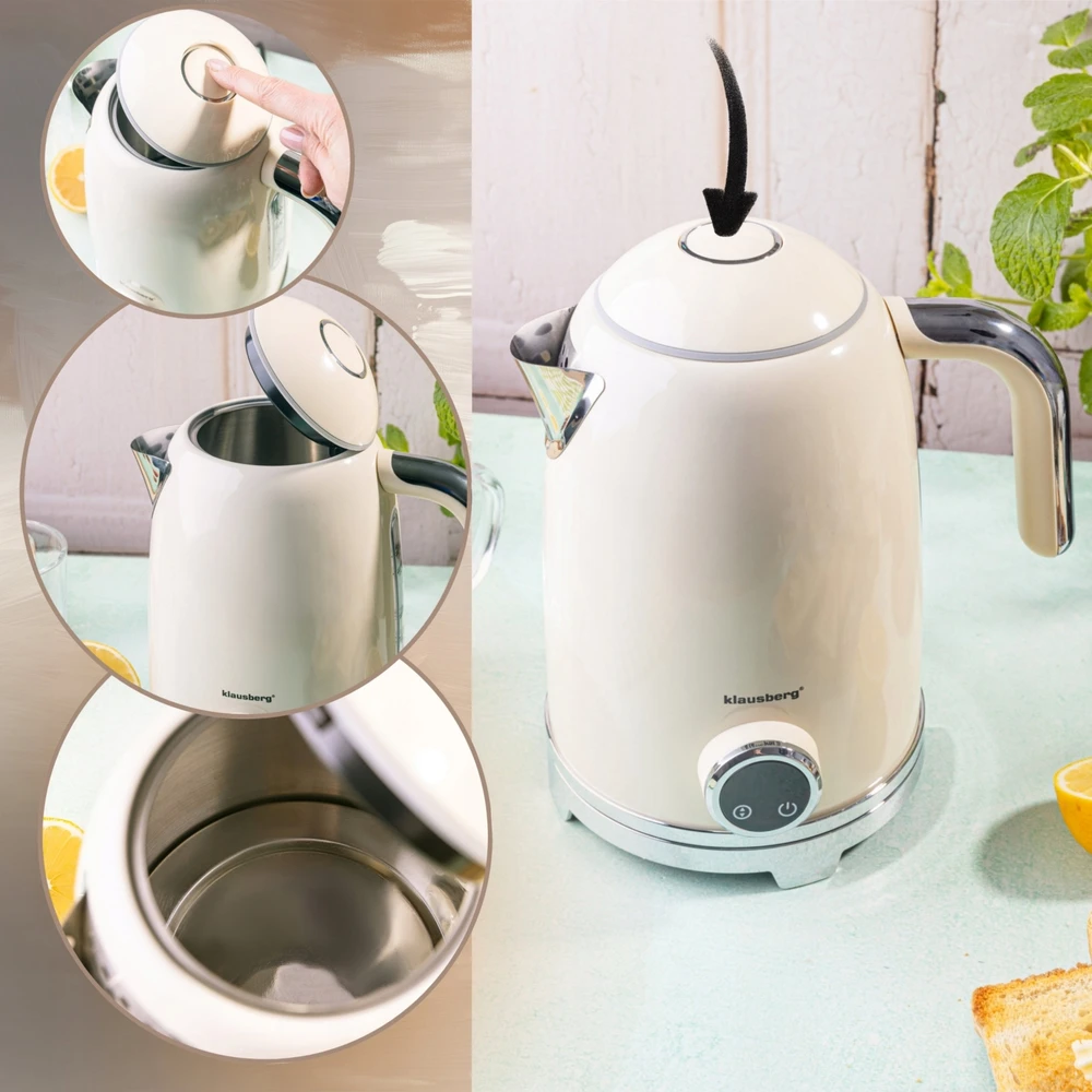 Klausberg Virdulys, Elektrinis virdulys su retro termometru, LED skydeliu, smėlio spalvos, 1,7 l