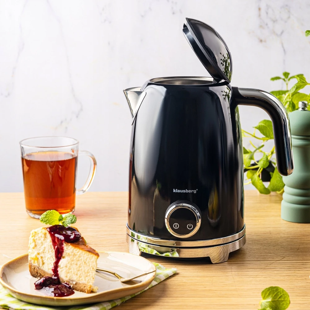Klausberg Virdulys, Elektrinis virdulys su retro termometru, LED skydeliu, juodas, 1,7 l