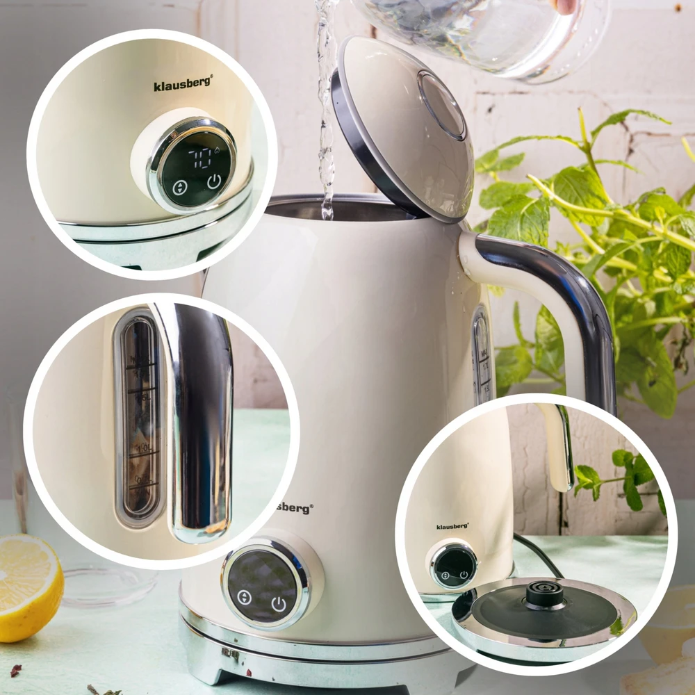 Klausberg Virdulys, Elektrinis virdulys su retro termometru, LED skydeliu, smėlio spalvos, 1,7 l