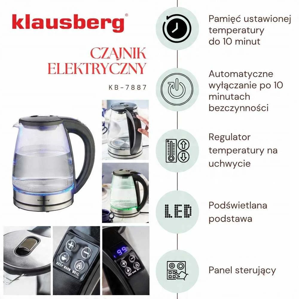 Virdulys, Elektrinis virdulys, stiklinis, su LED, 1,8 l, Klausberg, kb-7887