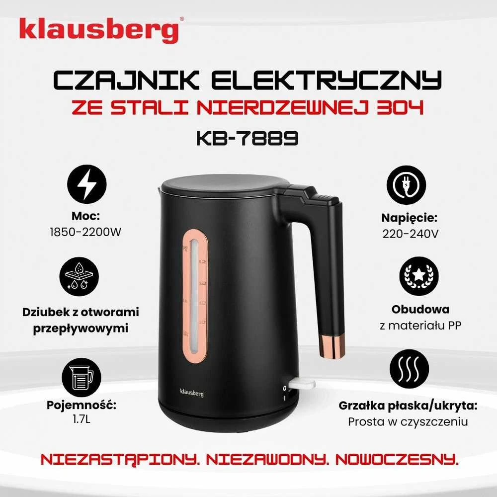 Virdulys, Elektrinis virdulys, juodas/rožinio aukso spalvos, 1,7 l, klausberg, KB-7889
