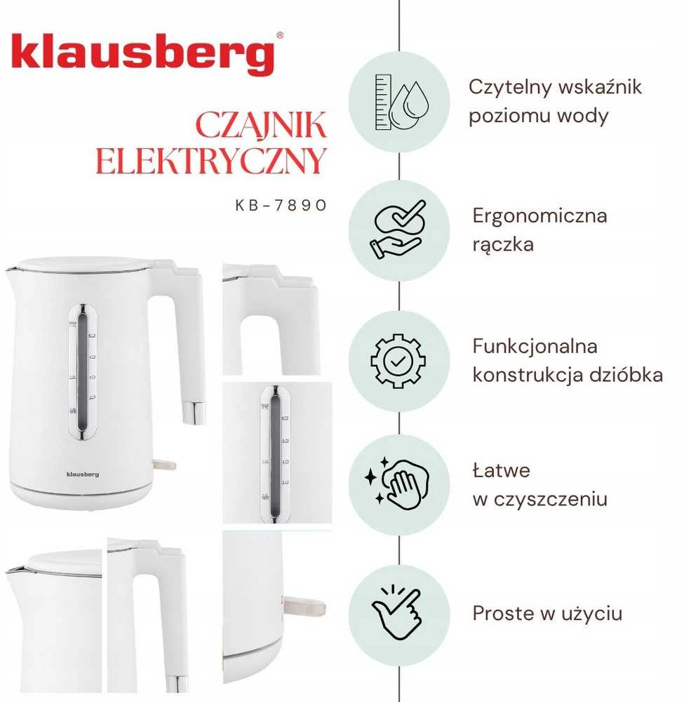 Virdulys, Elektrinis virdulys, baltas, 1,7 l, klausberg, KB-7890