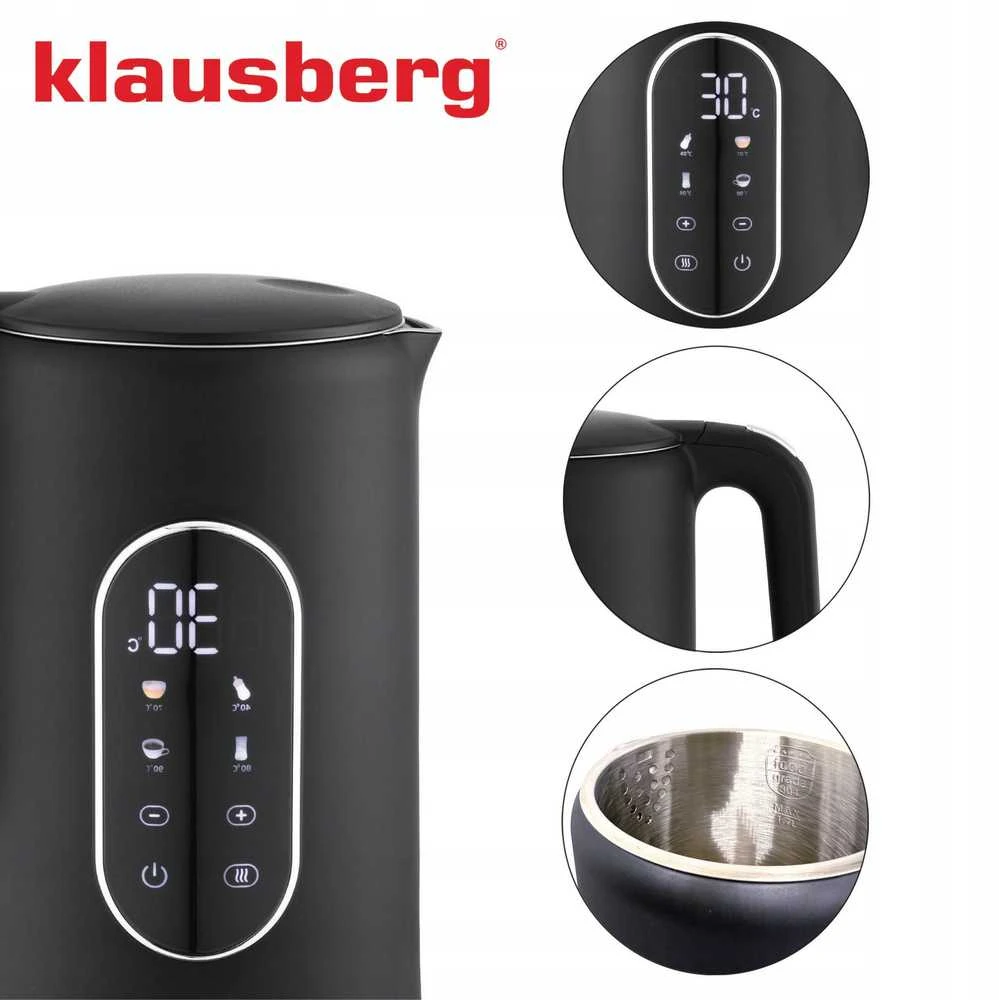 Virdulys, Elektrinis virdulys, juodas, su LED skydeliu, 1,7 l, Klausberg, kb-7891