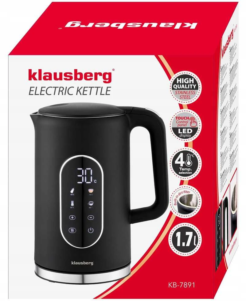 Virdulys, Elektrinis virdulys, juodas, su LED skydeliu, 1,7 l, Klausberg, kb-7891