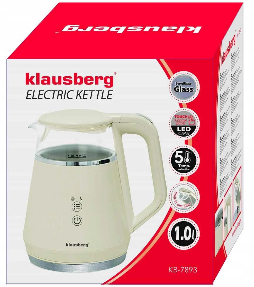 Virdulys, Elektrinis virdulys, stiklinis, LED panelė, 1 l, Klausberg, kb-7893
