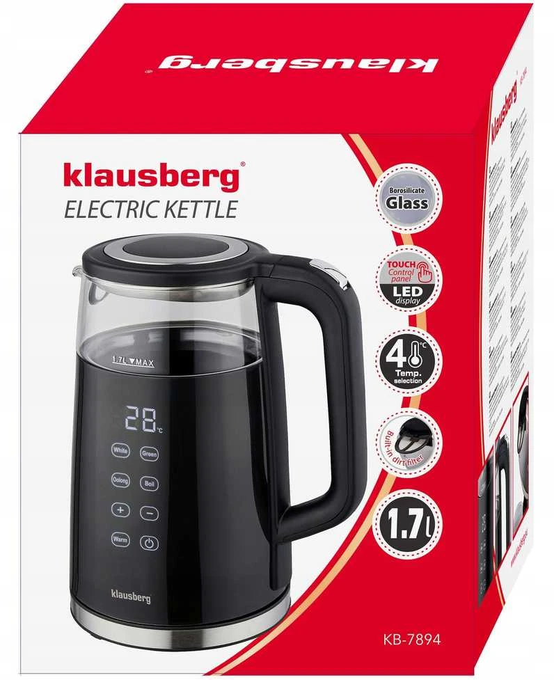 Virdulys, Elektrinis virdulys, stiklinis, juodas, LED panelė, 1 l, Klausberg, kb-7894