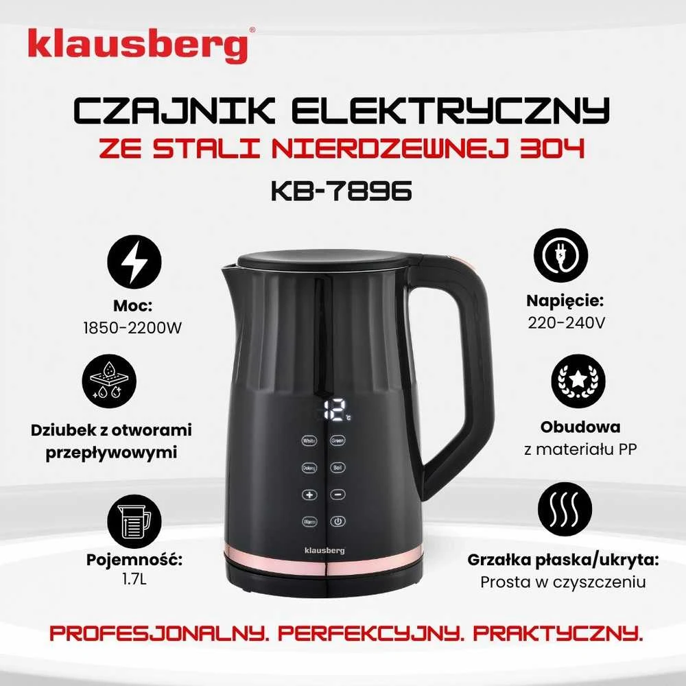 Virdulys, Elektrinis virdulys, su LED ekranu, 1,7 l, Klausberg, kb-7896