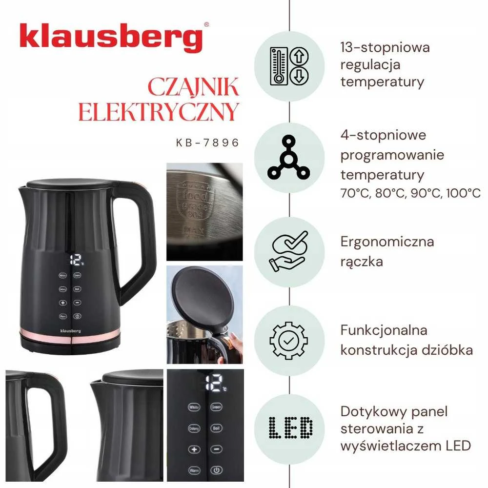 Virdulys, Elektrinis virdulys, su LED ekranu, 1,7 l, Klausberg, kb-7896