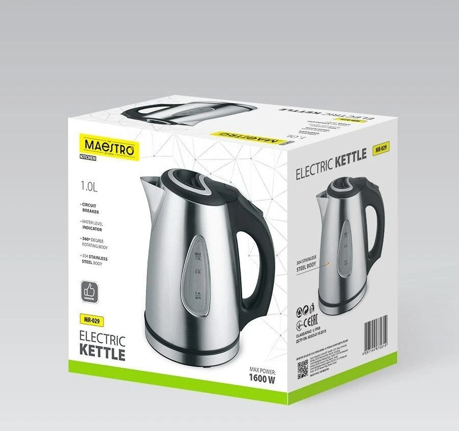 Elektrinis virdulys MAESTRO MR-029NEW 1l Nerūdijantis plienas 1600 W