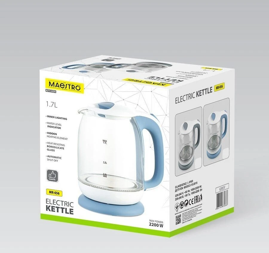 Maestro MR-056-Pilkas Glass Electric Virdulys 1.7 L