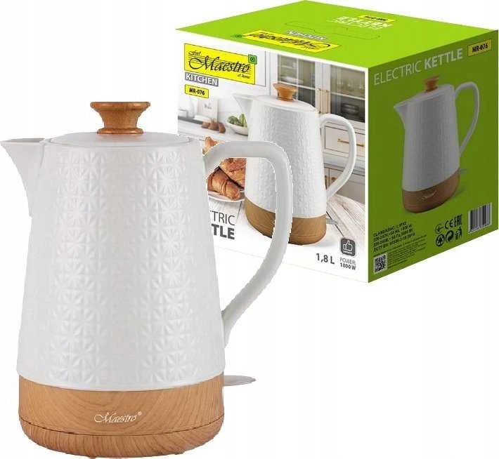 Maestro MR-076 elektrinis virdulys 1,8 L 1800 W, spalva: balta/medžio