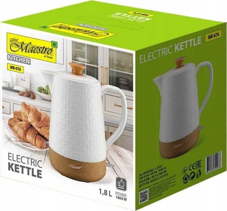 Maestro MR-076 elektrinis virdulys 1,8 L 1800 W, spalva: balta/medžio