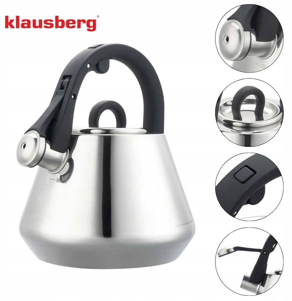 Virdulys, Plieninis virdulys su švilpuku 2,5 l blizgus, indukcinis, Klausberg kb-7947