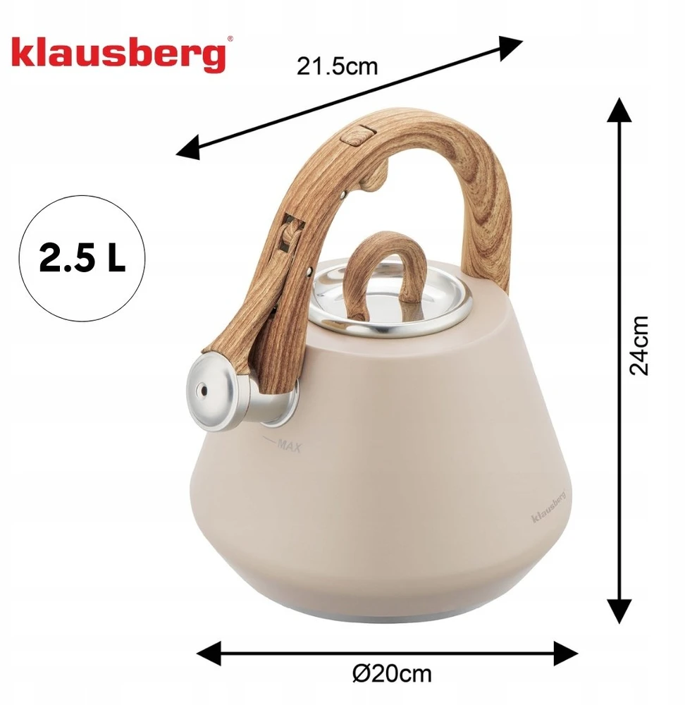 Virdulys plieno su gwizdkiem 2,5 l smėlio spalva, indukcija, klausberg kb-7950