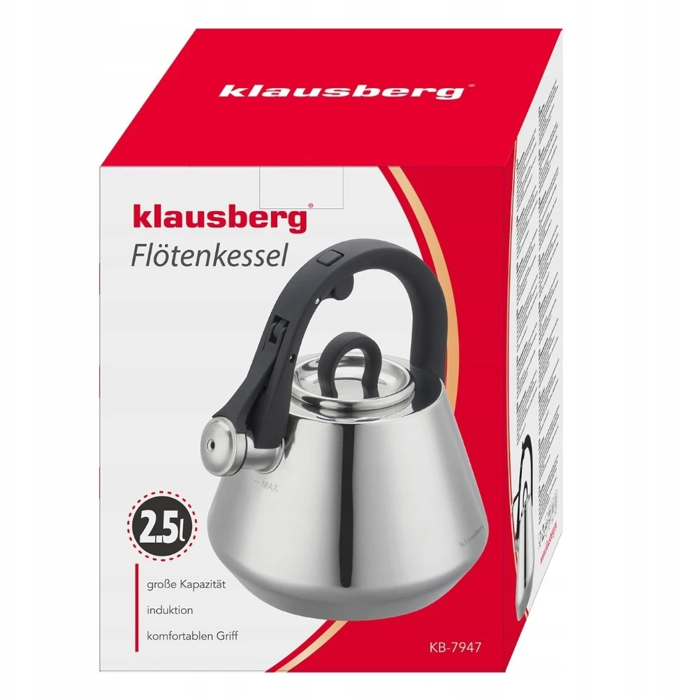 Virdulys, Plieninis virdulys su švilpuku 2,5 l blizgus, indukcinis, Klausberg kb-7947