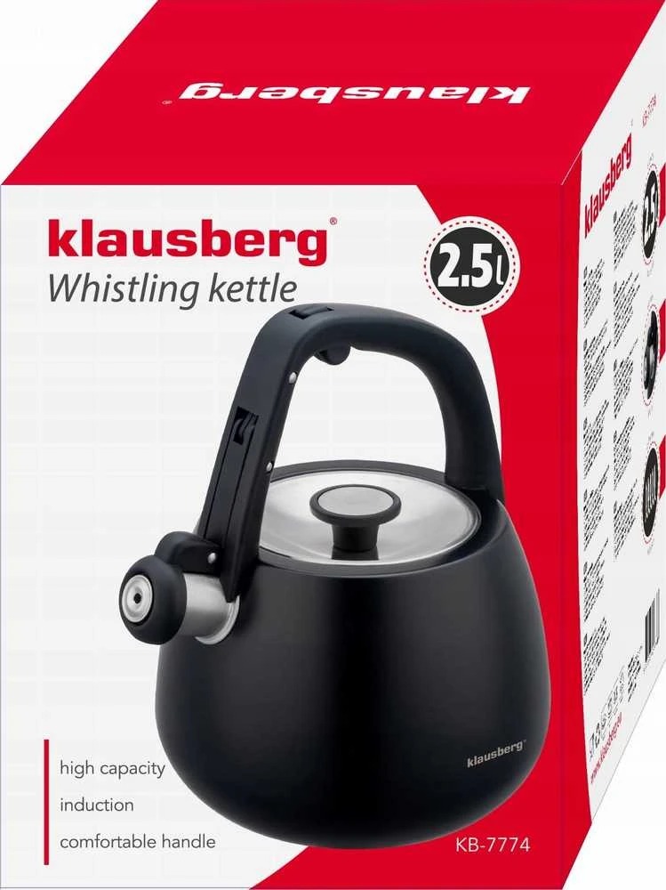 Virdulys, Nerūdijančio plieno virdulys su švilpuku, juodas, talpa 2,5 l, klausberg, kb-7774