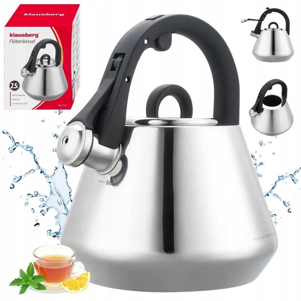 Virdulys, Plieninis virdulys su švilpuku 2,5 l blizgus, indukcinis, Klausberg kb-7947