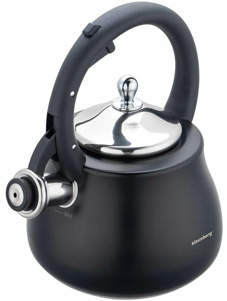 Virdulys, Švilpiantis virdulys, nerūdijančio plieno, juodas su sidabro elementais, 2,8 l, Klausberg, kb-7918