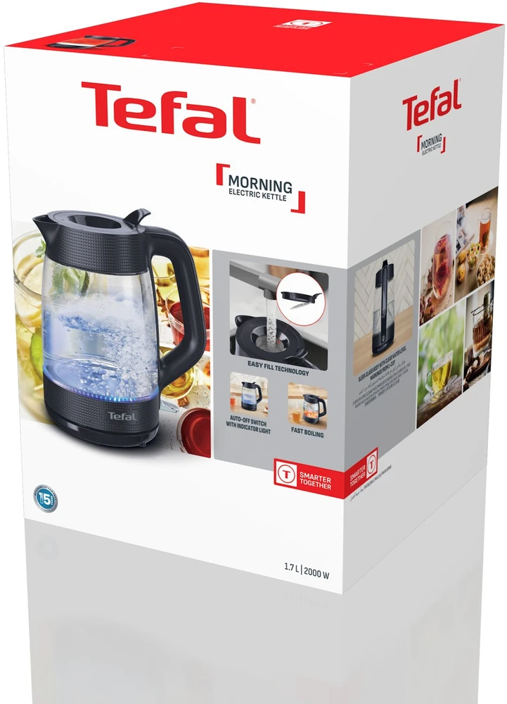 TEFAL Virdulys | KO2G08E0 | 2000 W | Electric | 1.7 L | Heat-resistant glass | 360° rotational base | Juodas/Transparent