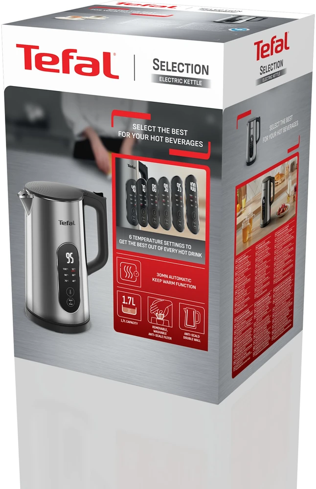 TEFAL Selection KI871DE0 | Virdulys | Electric | 1500 W | 1.7 L | Plastic | 360° rotational base | Nerūdijantis plienas