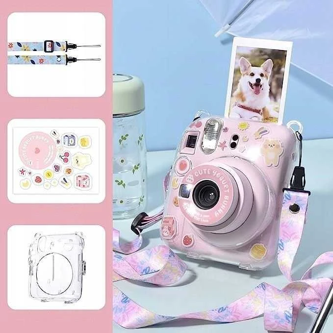 Viršelis LoveInstant Byla EtuI dėklo dangtelis, skirtas Fujifilm Instax Mini 12 + Lipdukai / Yogurt Rabbit