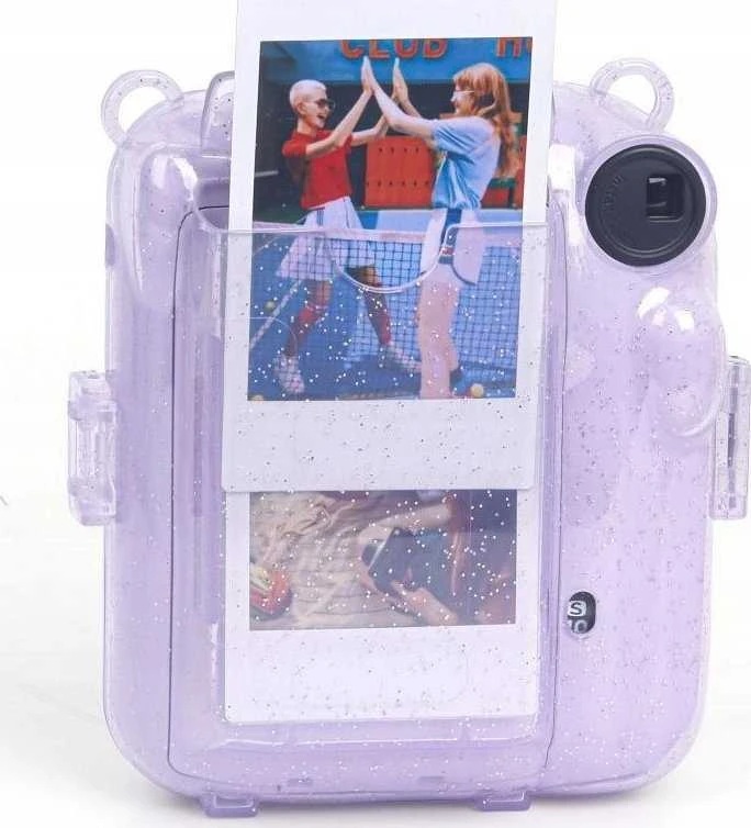 LoveInstant dangtelis, rankovės dėklas, skirtas FujiFilm Fuji INSTAX Mini 12 + lipdukai ir nuotraukų kišenė / mielas triušis / purpuriniai blizgučiai